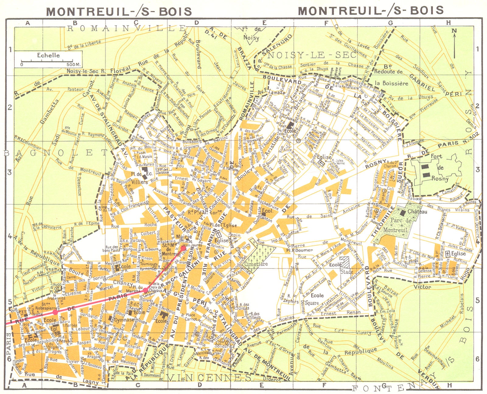 PARIS. Montreuil-S-Bois 1920 old antique vintage map plan chart